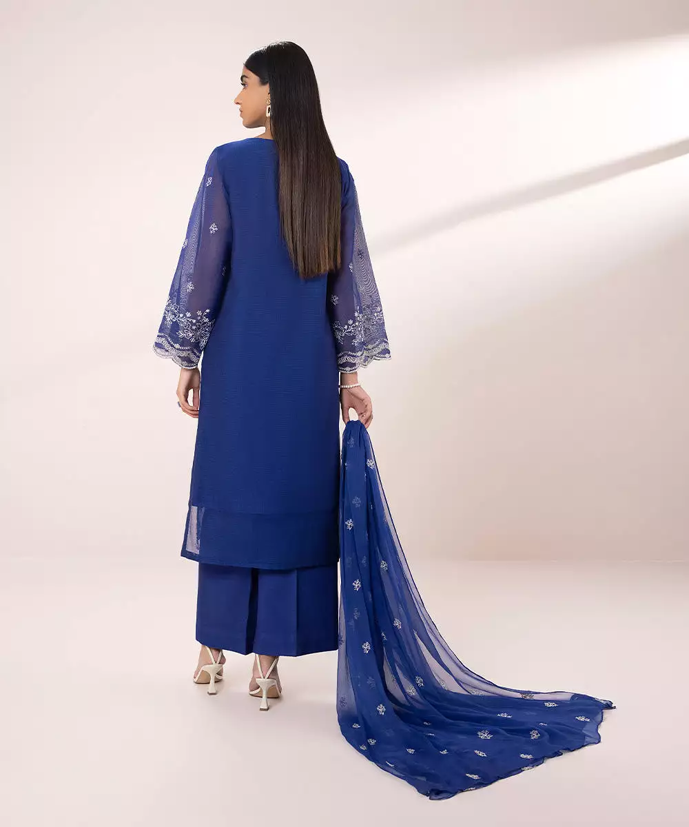 3 Piece - Embroidered Khaddi Net Suit