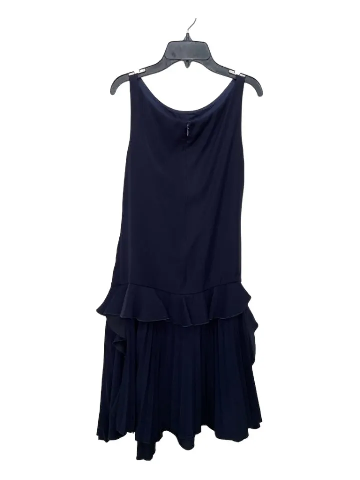 Adeam Size M Navy Polyester Sleeveless Drop Waist Pleat & Ruffle Detail Dress