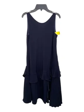 Adeam Size M Navy Polyester Sleeveless Drop Waist Pleat & Ruffle Detail Dress