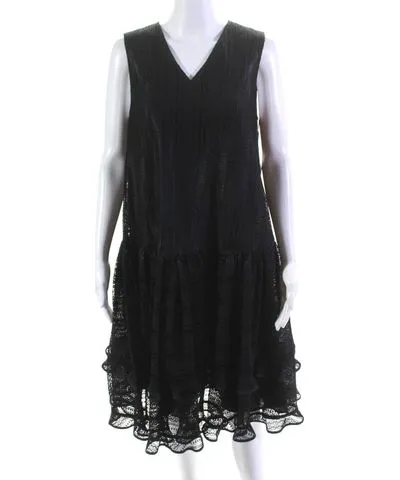 ADEAM Womens Ruffle Trim V-Neck Sleeveless Zip Up Rainfall Dress