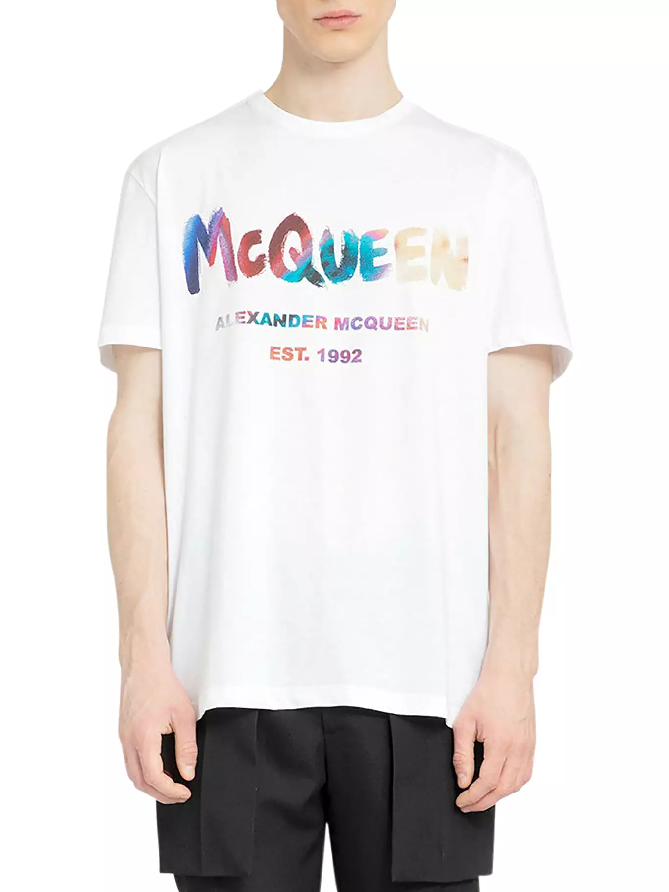 Alexander mcqueen men`s white mcqueen graffiti t-shirt