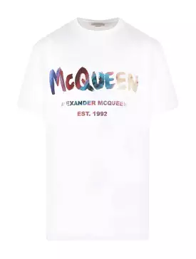 Alexander mcqueen men`s white mcqueen graffiti t-shirt