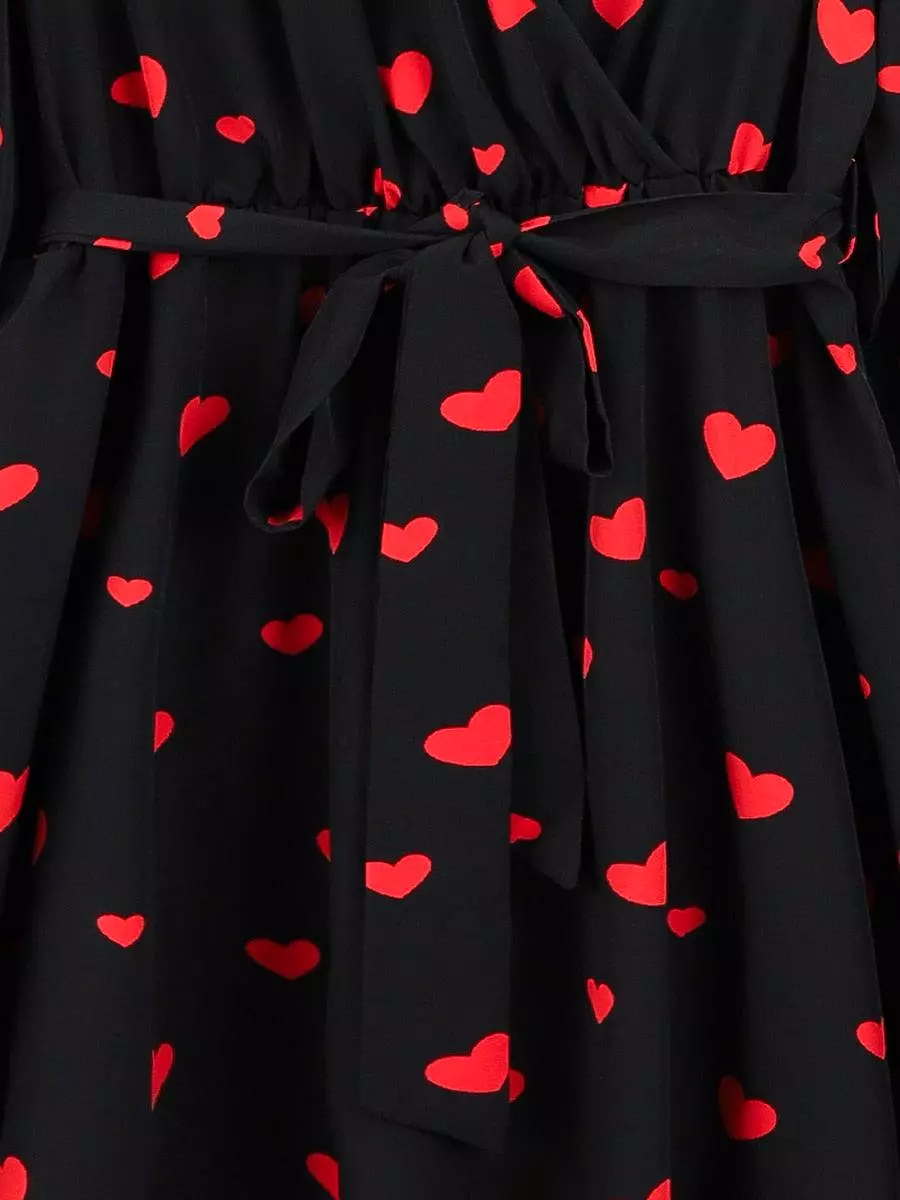 Allover Heart Print Belted Midi Dress