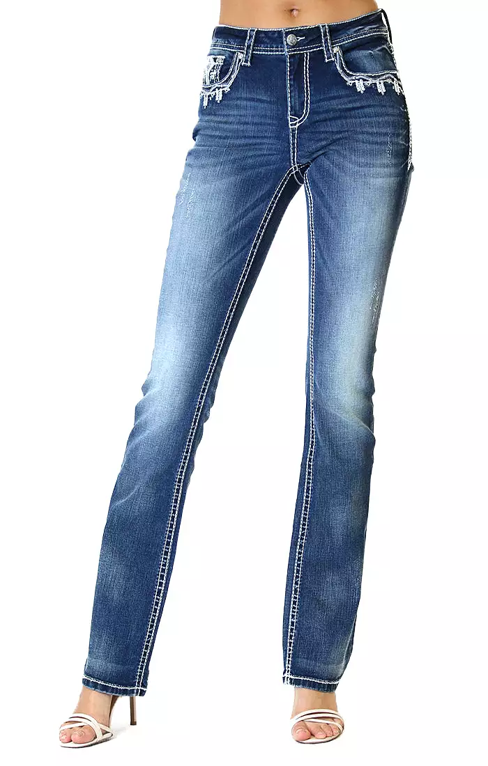 Aztec Embellished Mid Rise Bootcut Jeans