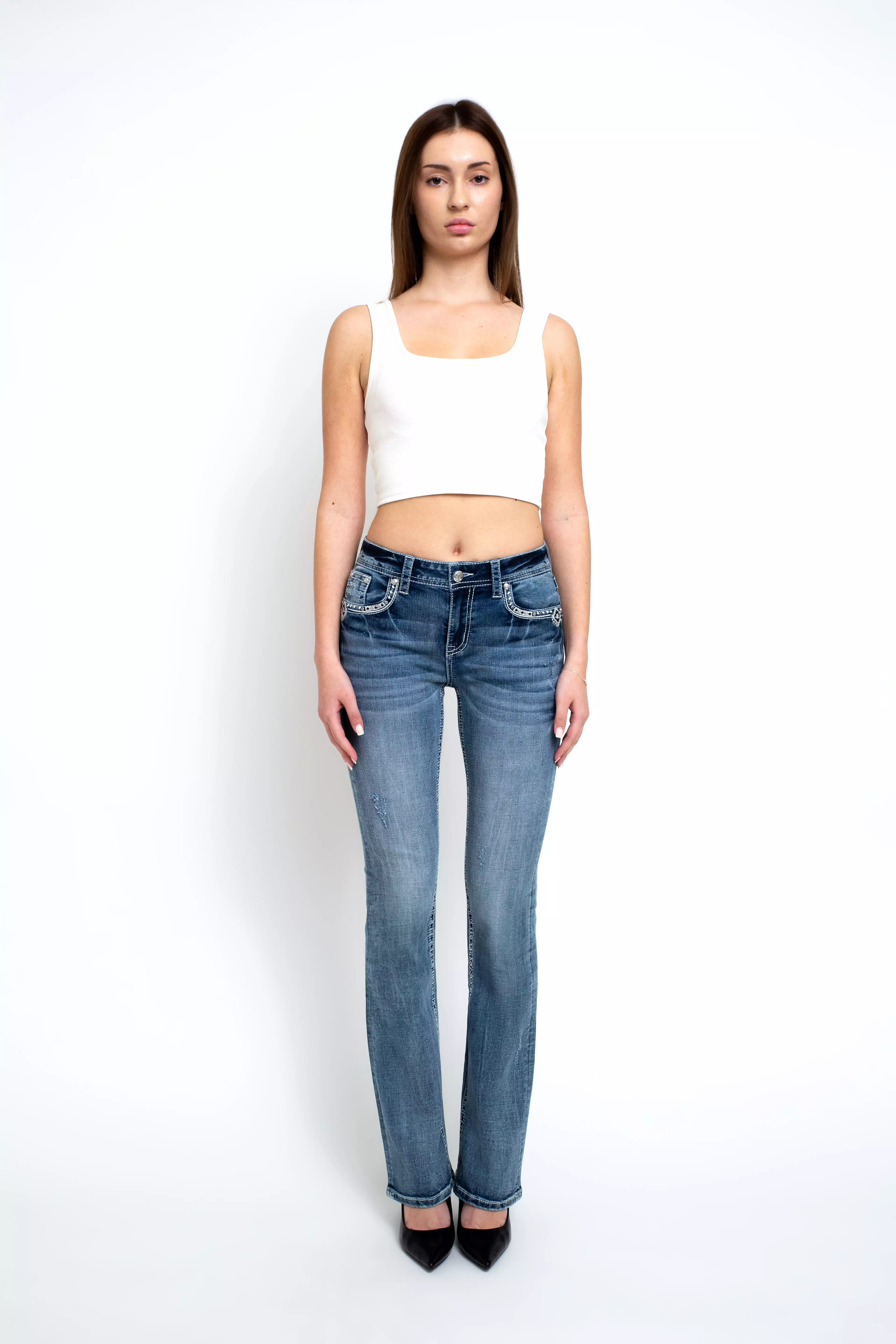 Aztec Modify Embellished Mid Rise Bootcut Jeans