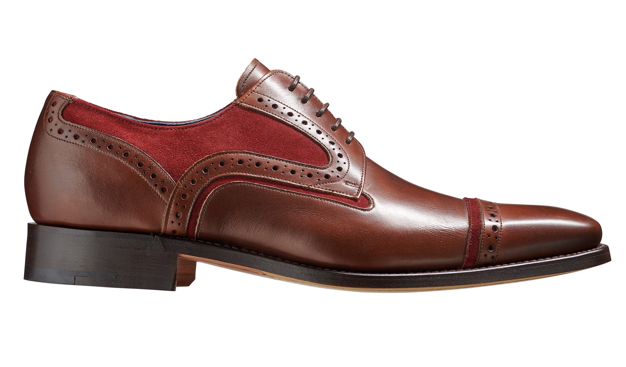 Barker Haig  Simple Toe Cap Derby  - Walnut Calf / Burgundy Suede