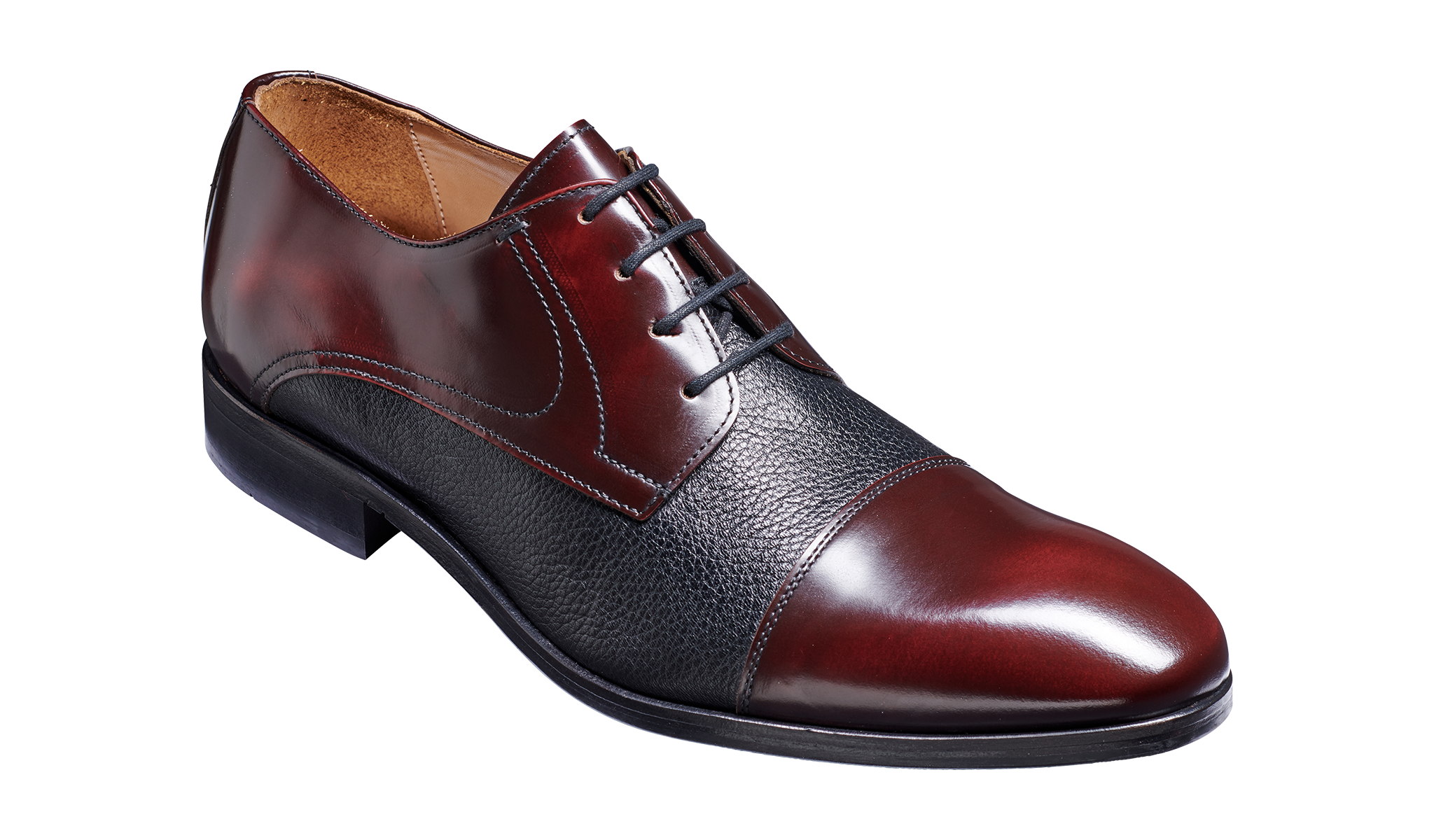 Barker Southwold Toe-Cap Shoe -  Burgundy Hi -Shine/ Black Deerskin