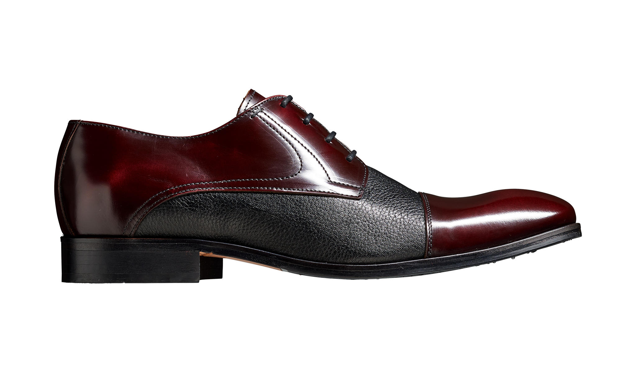 Barker Southwold Toe-Cap Shoe -  Burgundy Hi -Shine/ Black Deerskin