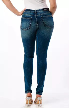 Basic 5 Pockets Med Blue Mid Rise Skinny Jeans