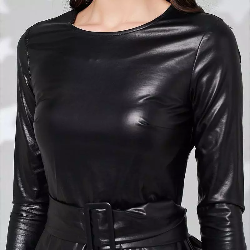 Belted Leather Dress For Women