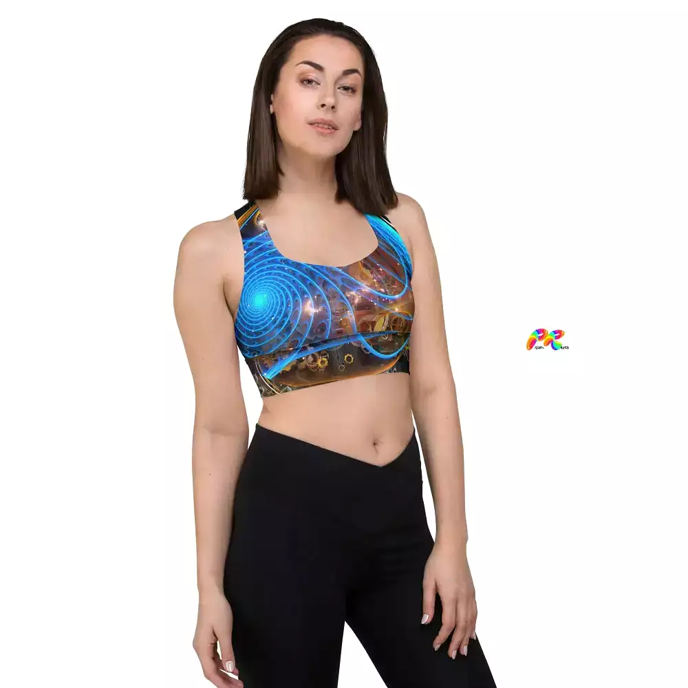 Blue Cosmic Longline Sports Bra