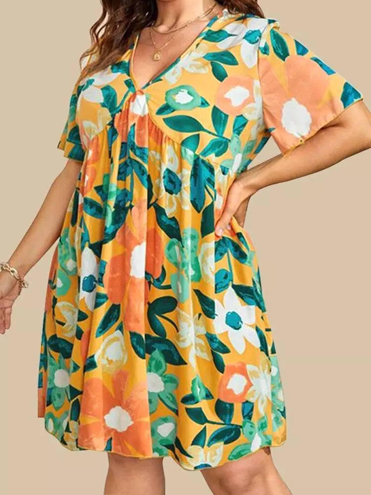 Butterfly Sleeves Floral Plus Size Dress