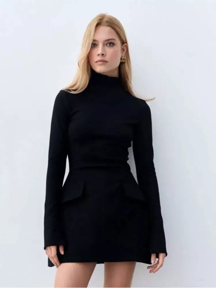 Chic Office Women Pockets Long Sleeve Slim Commuting Dresses 2023