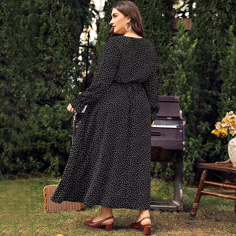 Dotted Plus Size Chiffon Dress