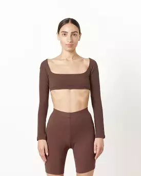 El Tigre Chiquito Long Sleeve Crop Top in Chocolate