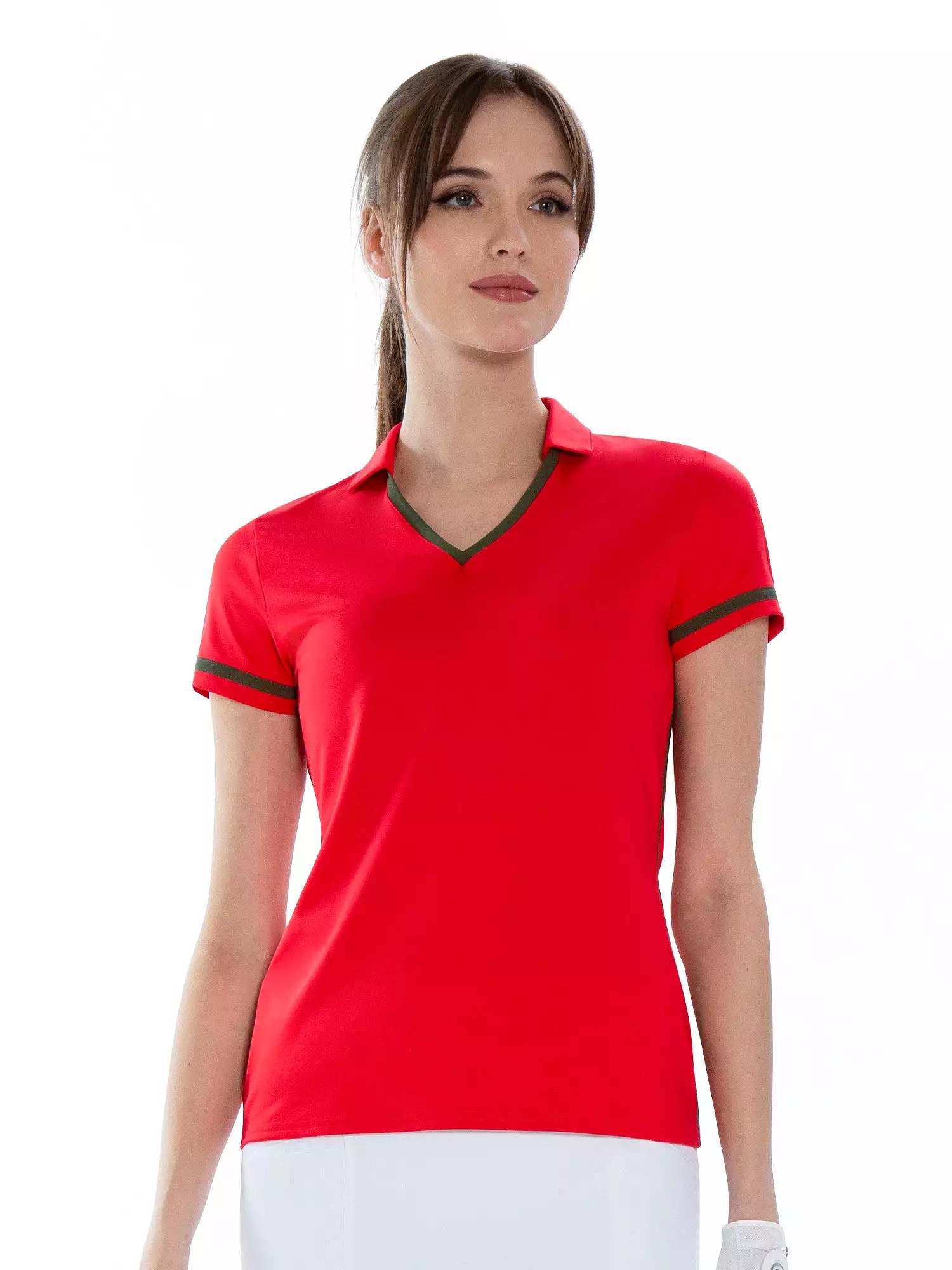 Fairway V-Neck Collar Top - Poppy/Militare