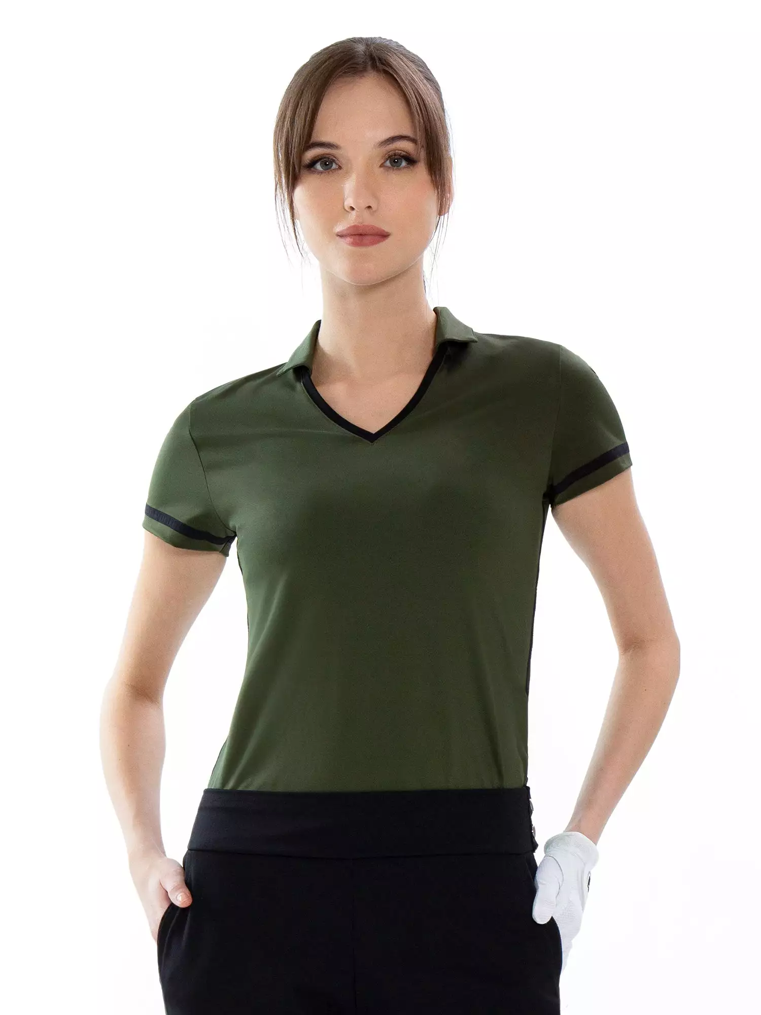 Fairway V-Neck Collar Top - Poppy/Militare