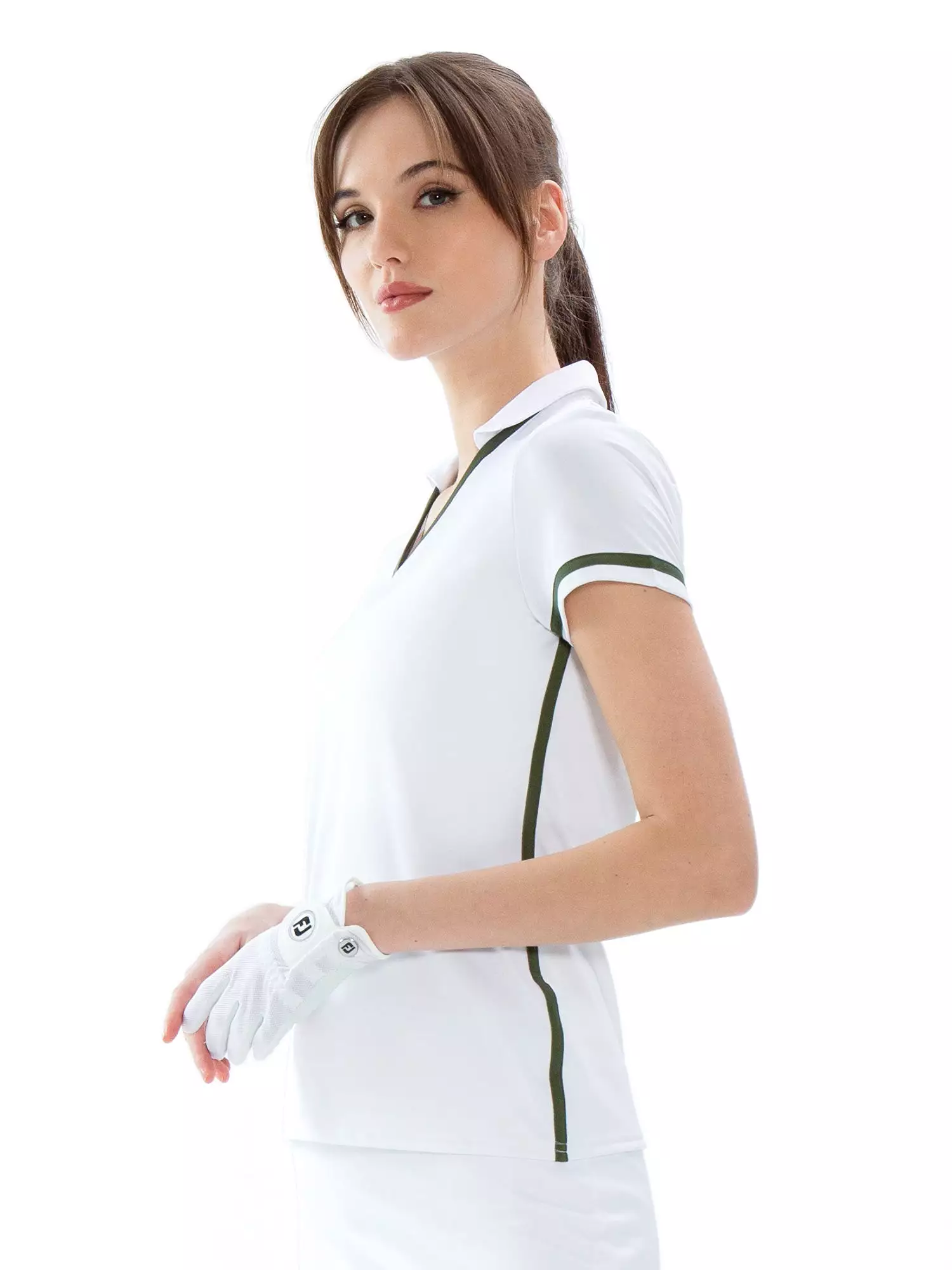 Fairway V-Neck Collar Top - White/Militare