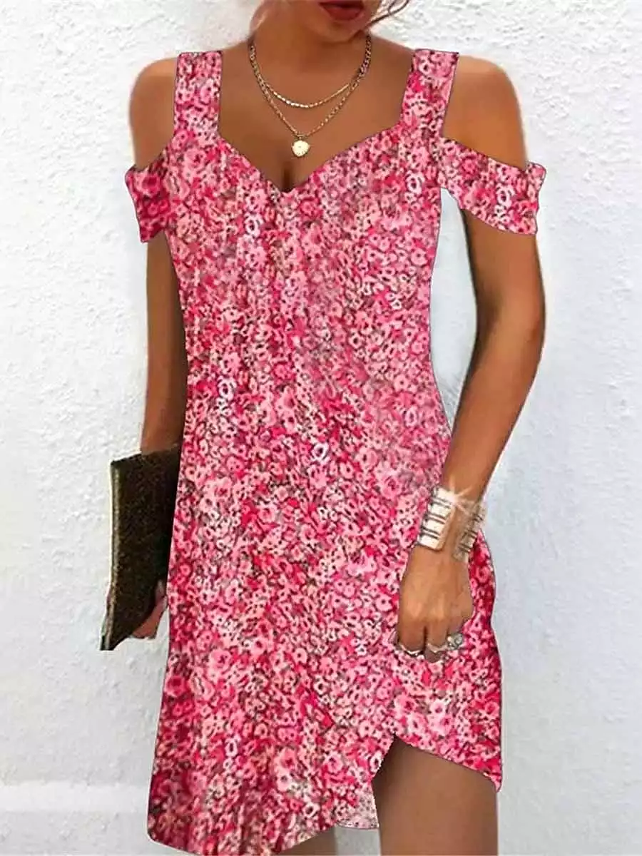 Floral Print Cold Shoulder Strap Mini Dress for Women - Perfect for Spring and Summer