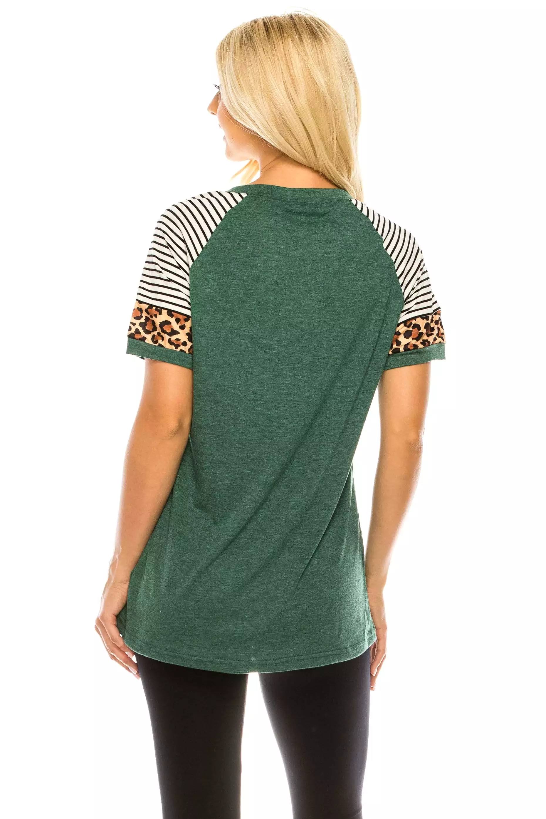 Haute Edition Women's Crew Neck Color Block Leopard Top. Plue Sizes Available