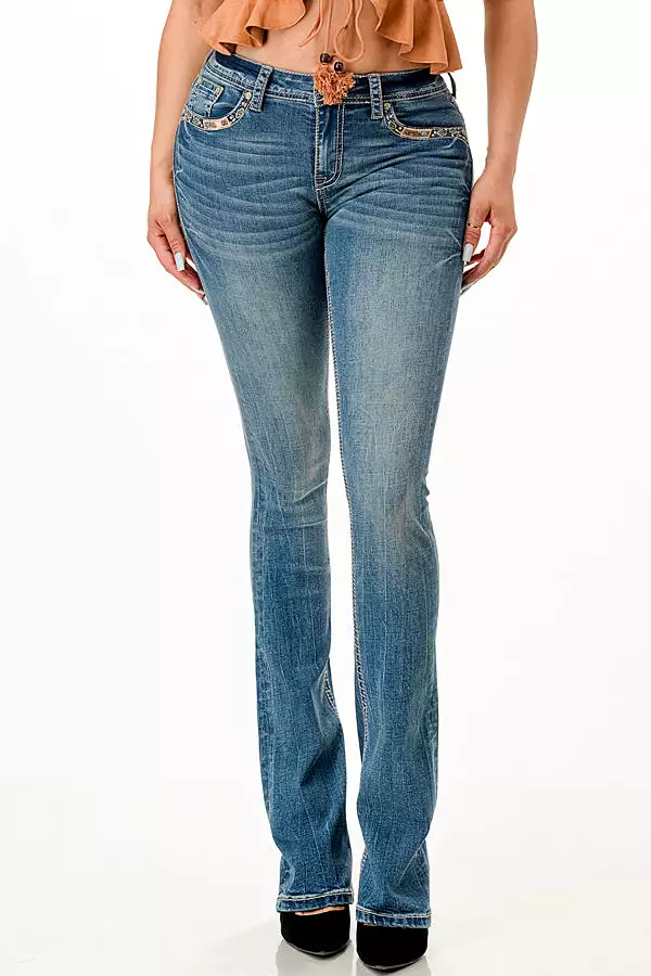 Horse Shoe /Country View Mid Rise Bootcut Jeans