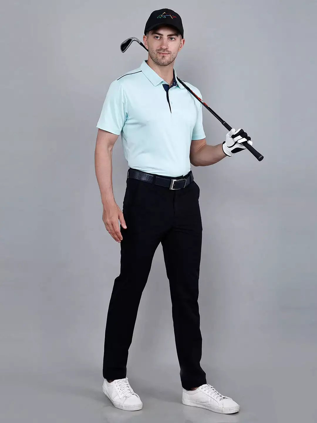 I-GOLF Men's Light Green Striped Golf Polo T Shirt