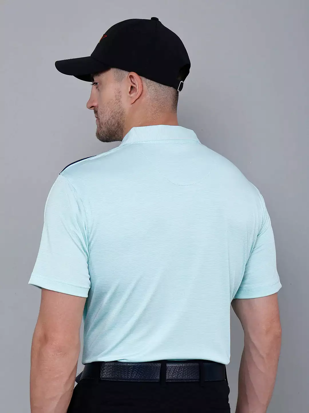 I-GOLF Men's Light Green Striped Golf Polo T Shirt