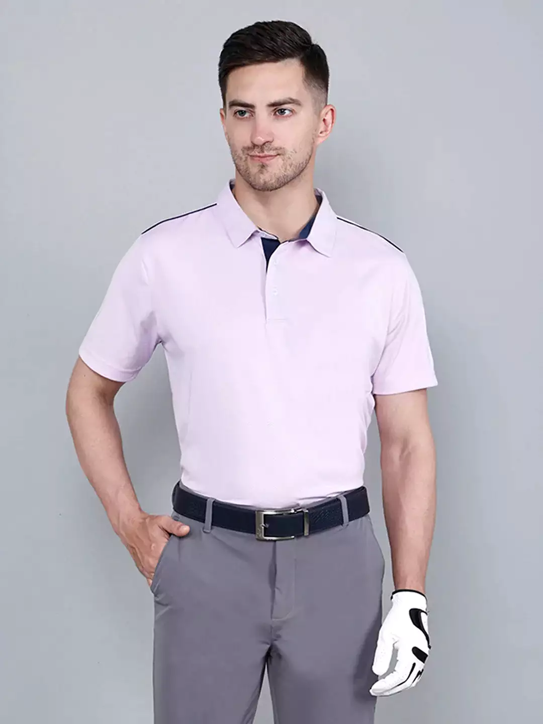 I-GOLF Men's Pink Printed Golf Polo T Shirt