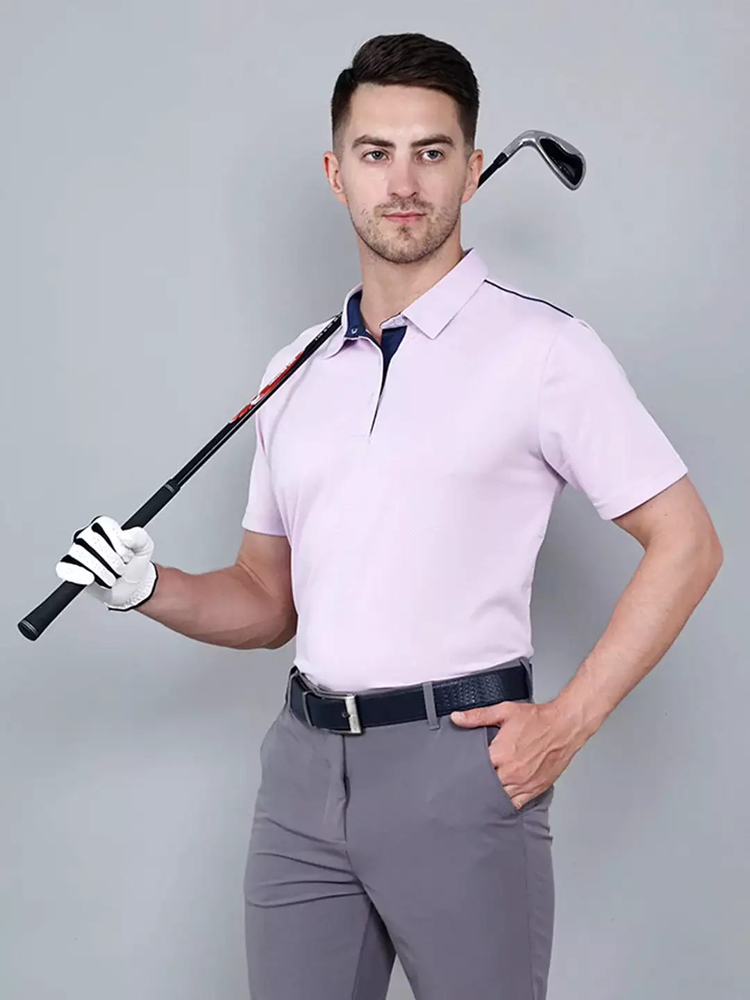 I-GOLF Men's Pink Printed Golf Polo T Shirt