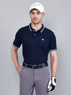 I-GOLF Men's Solid Stretchable Golf Polo T Shirt - Navy