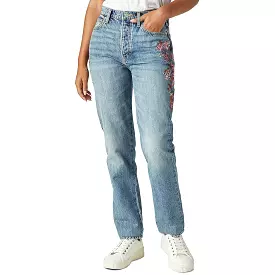 Lucky Brand Womens High-Rise Embroidered Mom Jeans