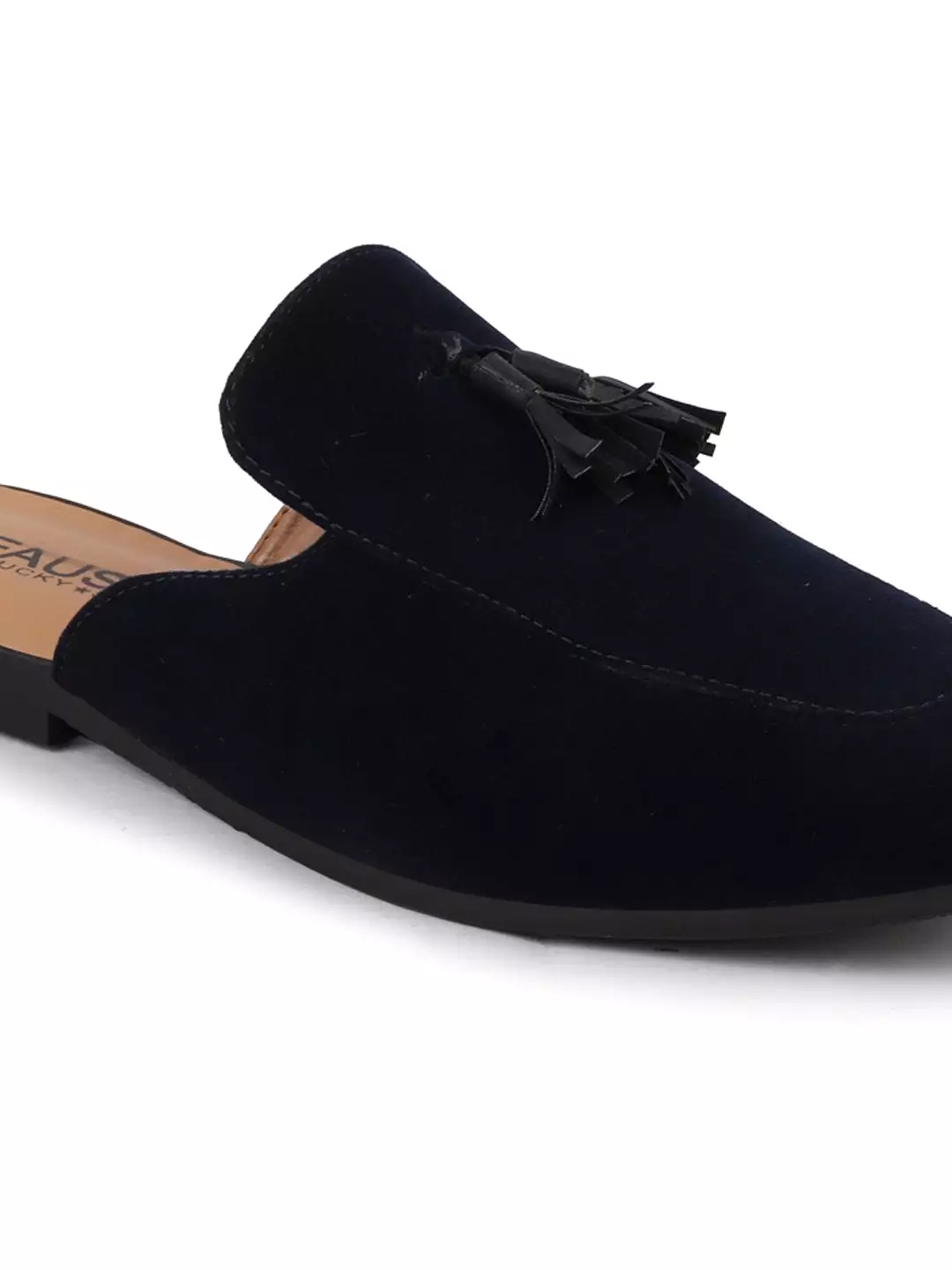 Men Blue Back Open Tassel Party Slip On Mules