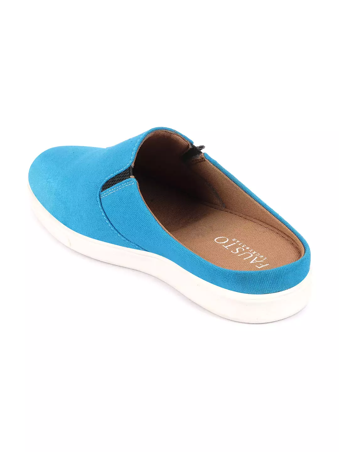 Men Light Blue Casual Back Open Canvas Stylish Slip On Shoes