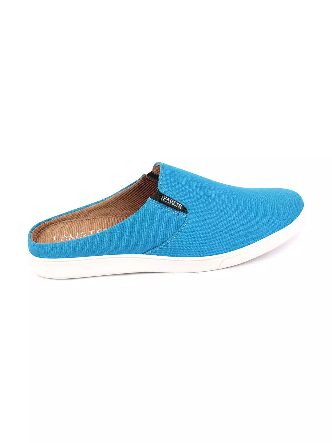 Men Light Blue Casual Back Open Canvas Stylish Slip On Shoes