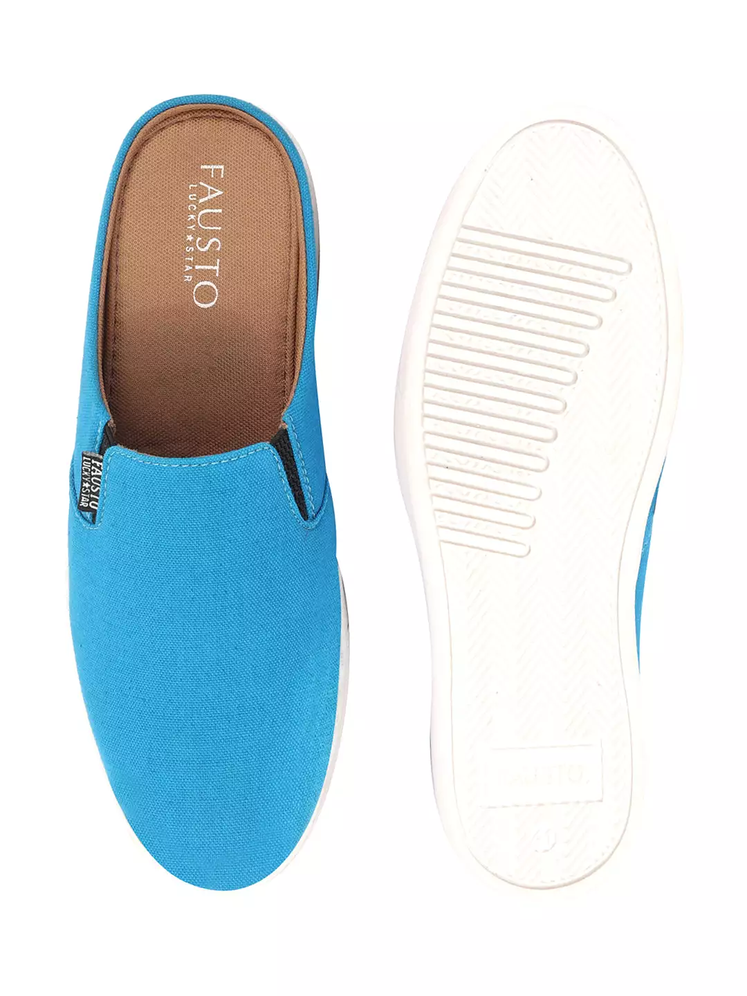 Men Light Blue Casual Back Open Canvas Stylish Slip On Shoes