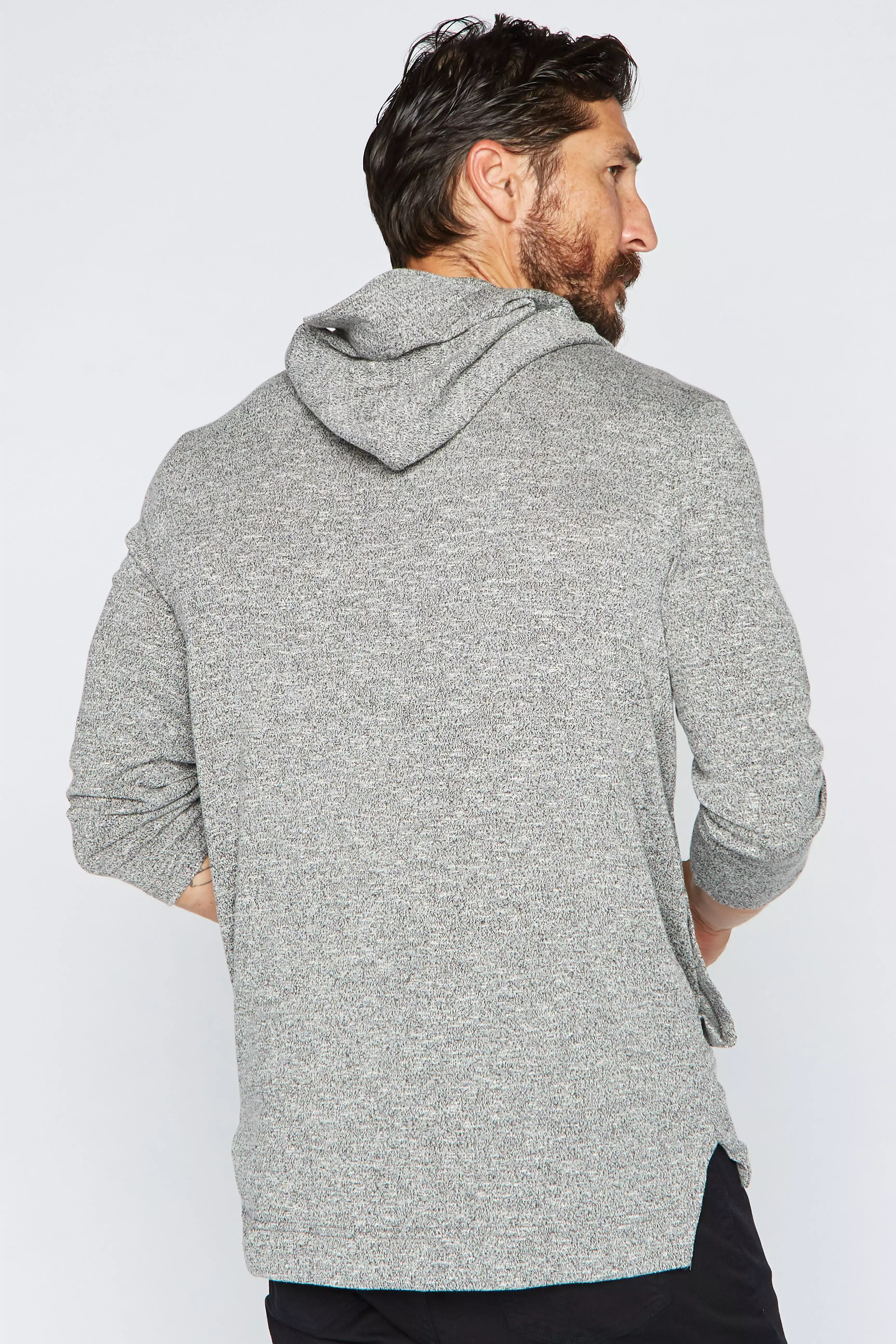 Men's 3/4 Sleeve Cowl Neck Visor Hoodie - Melange