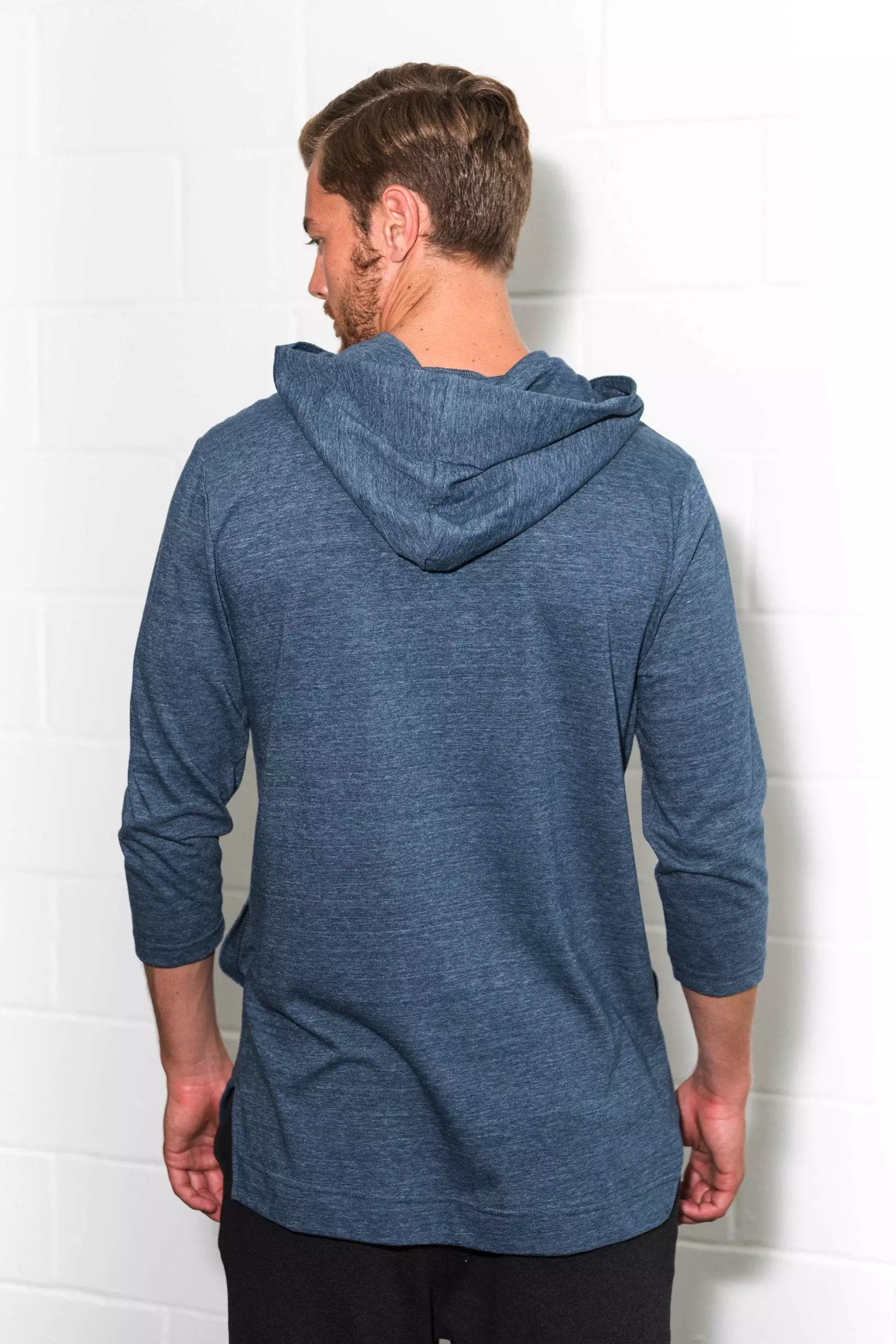 Men's 3/4 Sleeve Cowl Neck Visor Hoodie