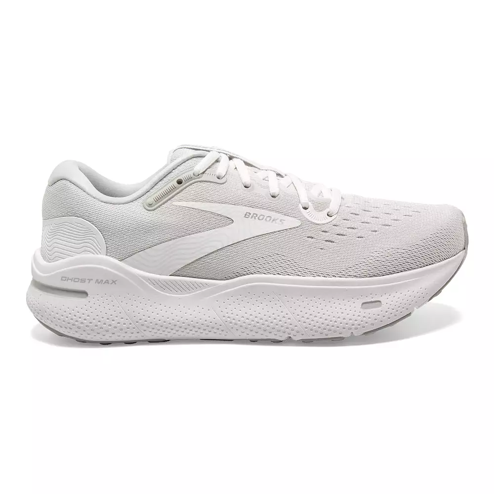 Men's Brooks Ghost Max, White/Oyster/Metallic Silver, 8.5 2E Wide