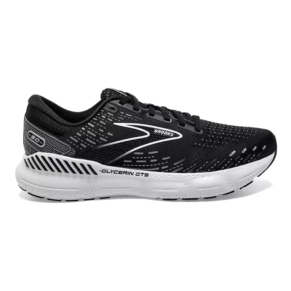 Men's Brooks Glycerin GTS 20, Black/White/Alloy, 14 2E Wide