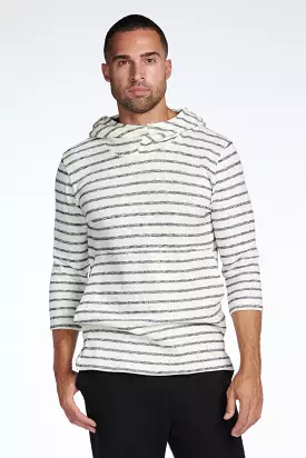 Men's Cambridge 3/4 Sleeve Cowl Neck Visor Hoodie Sweater -  Slub Jersey Navy/Cream Stripe