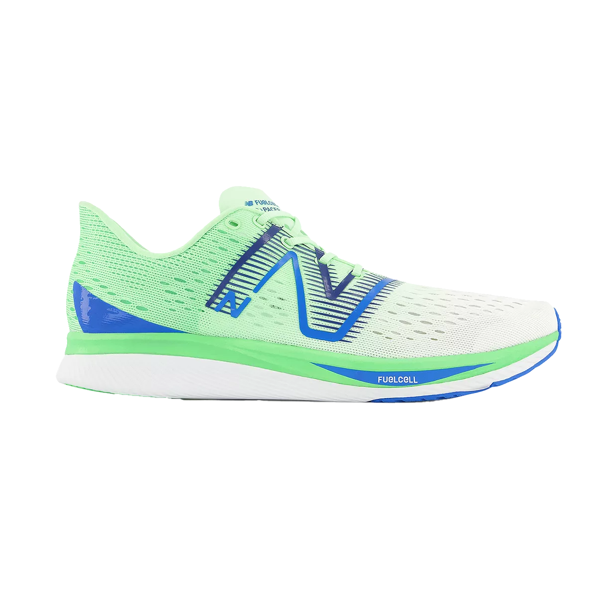 Men's New Balance FuelCell SuperComp Pacer, White/Vibrant Spring Glo, 10.5 D Medium