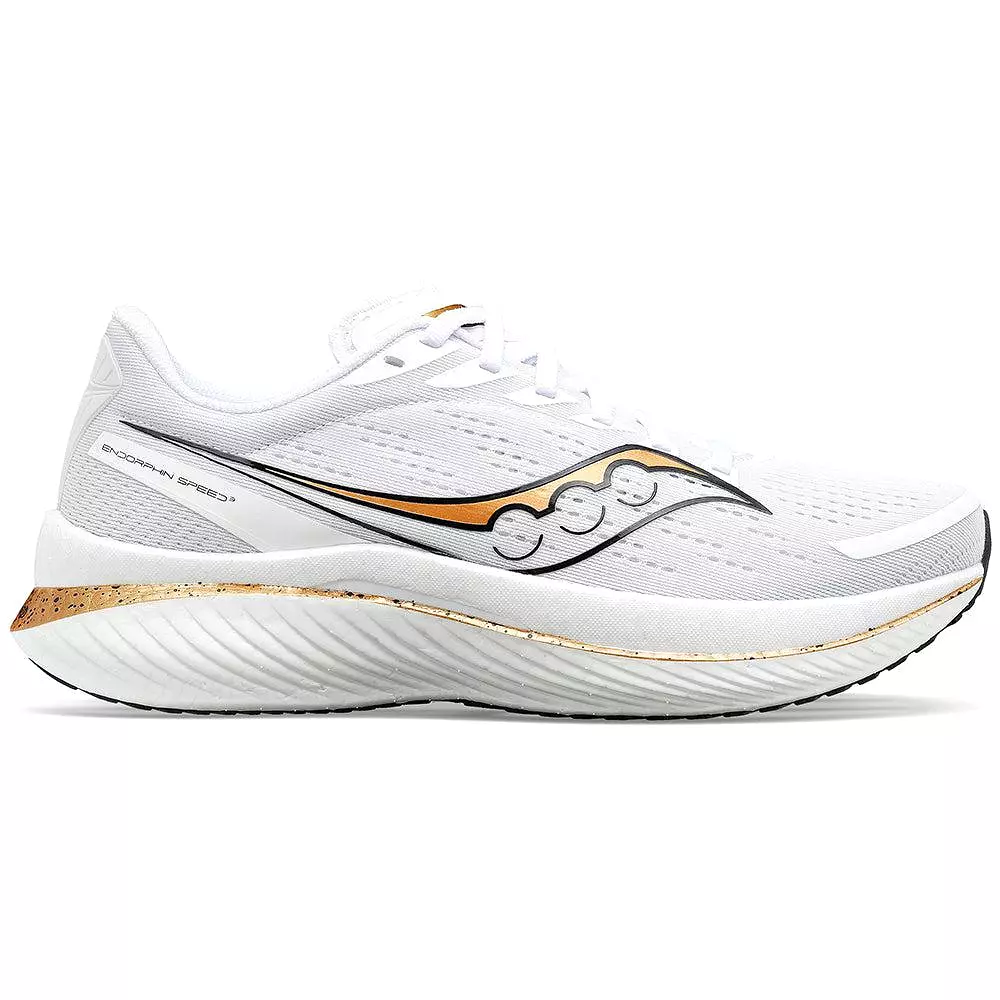 Men's Saucony Endorphin Speed 3, White/Gold, 12 D Medium