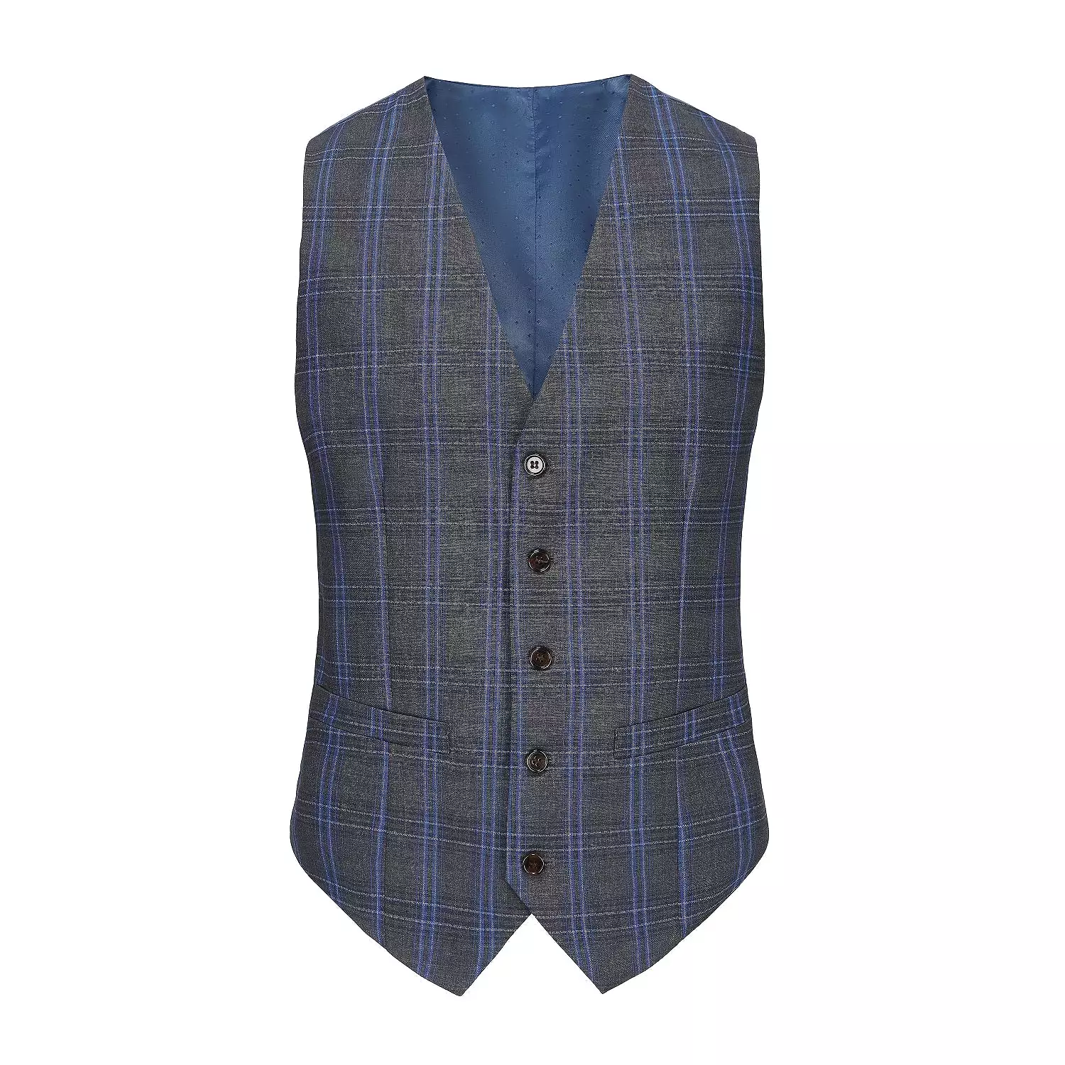 Men's Slim-Fit 3PC Blue Contrast Check Plaid Suit