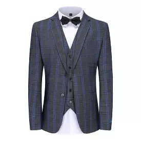 Men's Slim-Fit 3PC Blue Contrast Check Plaid Suit