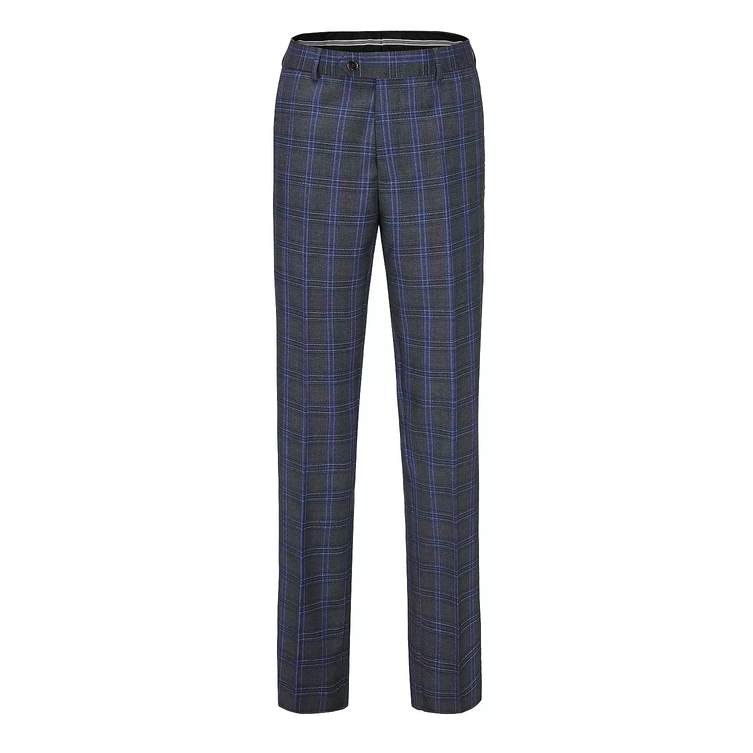 Men's Slim-Fit 3PC Blue Contrast Check Plaid Suit