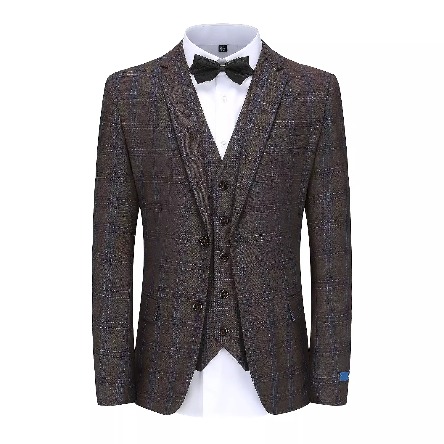 Men's Slim-Fit 3PC Blue Contrast Check Plaid Suit