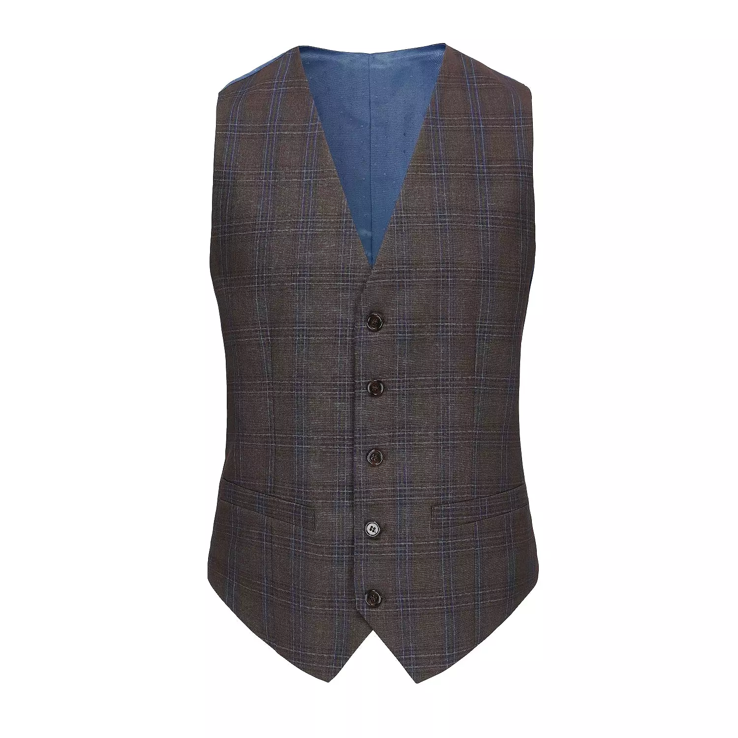 Men's Slim-Fit 3PC Blue Contrast Check Plaid Suit