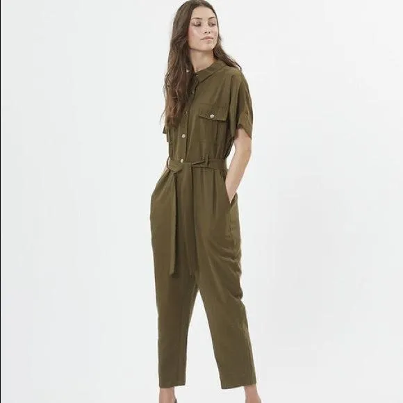 Minimum Evry Belted Coverall Jumpsuit in Olive