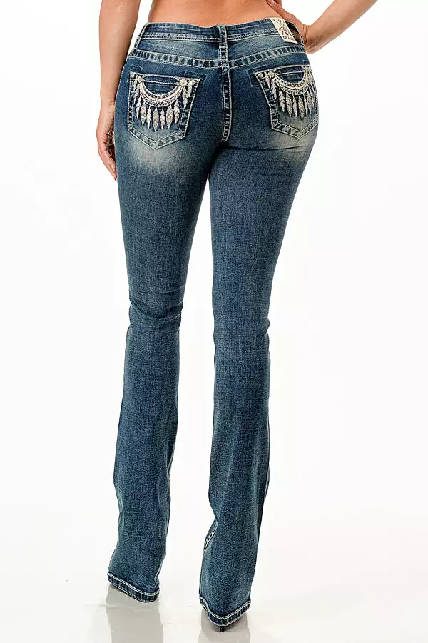 Necklace Embellished Mid Rise Bootcut Jeans