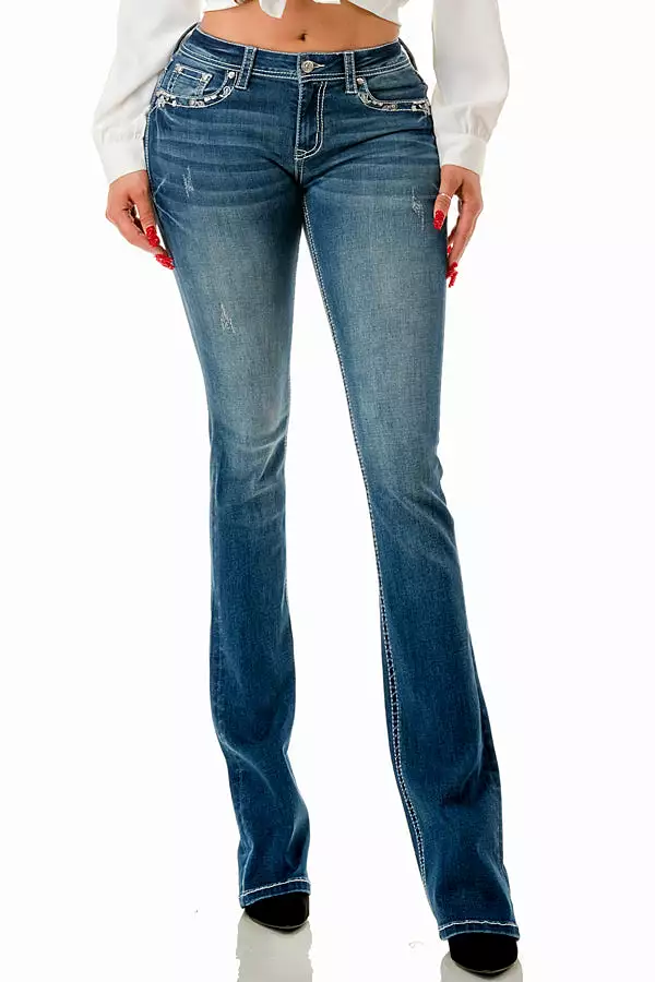 Paisley Embroidery  Mid Rise Bootcut Jeans